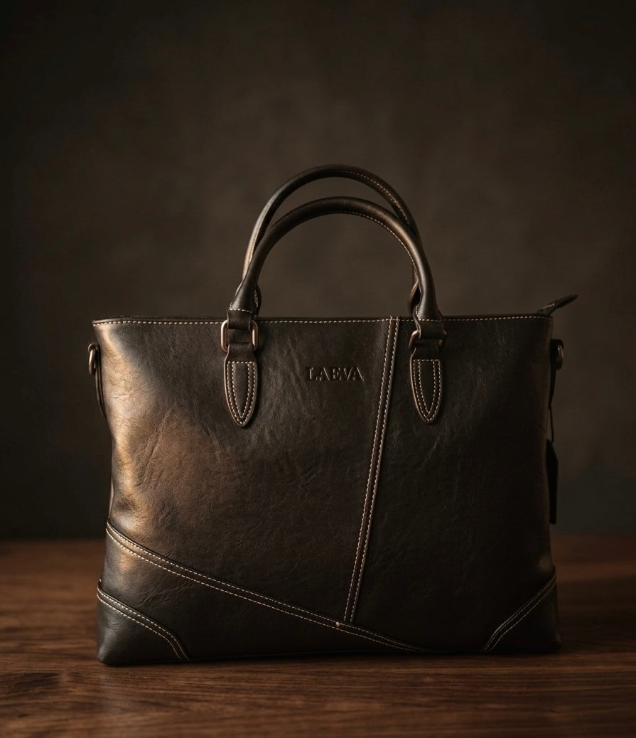 The Summit Satchel | 14" Leather Laptop Bag — Black