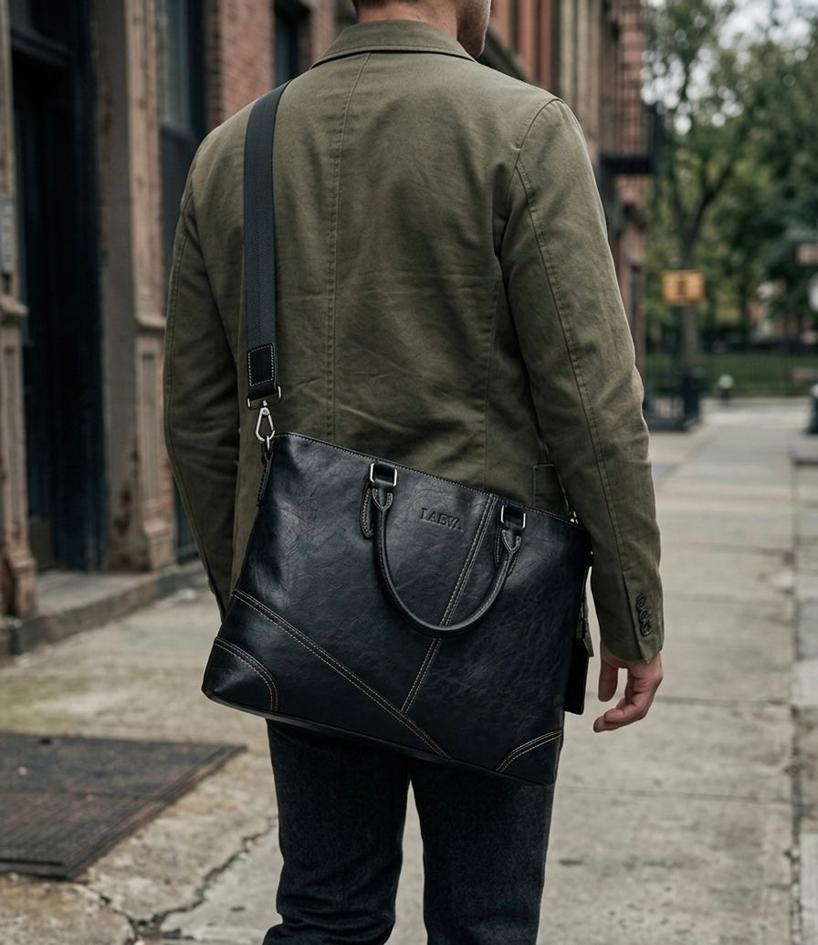 The Summit Satchel | 14" Leather Laptop Bag — Black