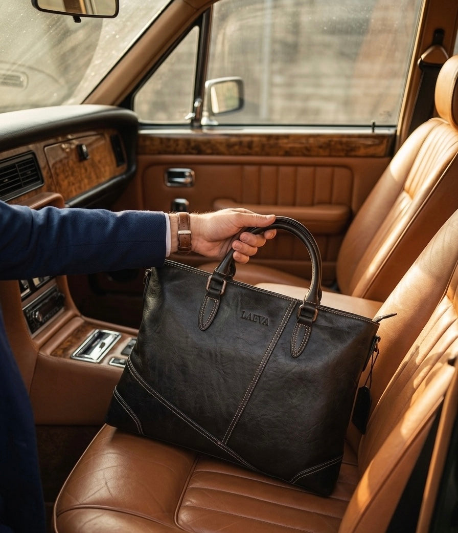 The Summit Satchel | 14" Leather Laptop Bag — Black