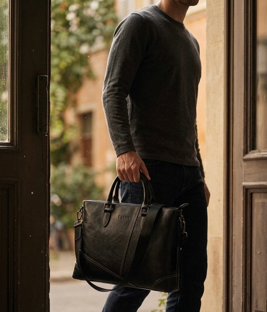 The Summit Satchel | 14" Leather Laptop Bag — Black