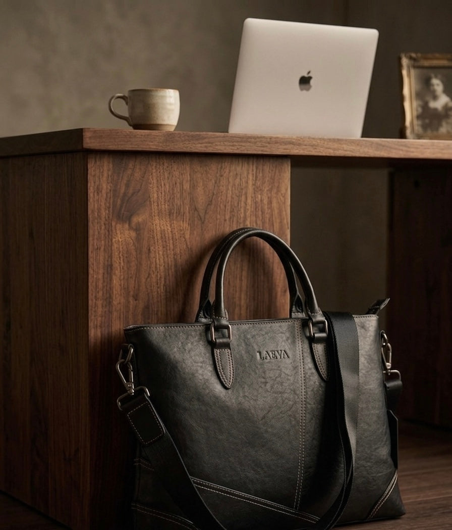 The Summit Satchel | 14" Leather Laptop Bag — Black