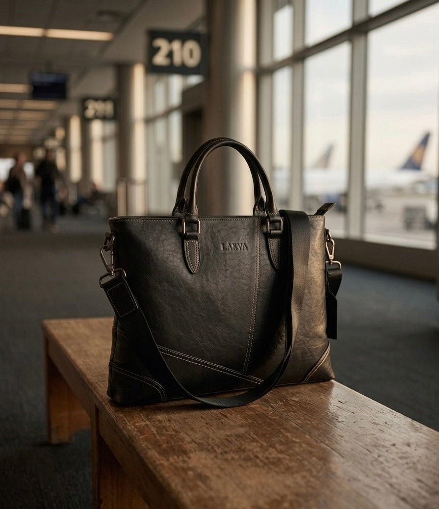 The Summit Satchel | 14" Leather Laptop Bag — Black