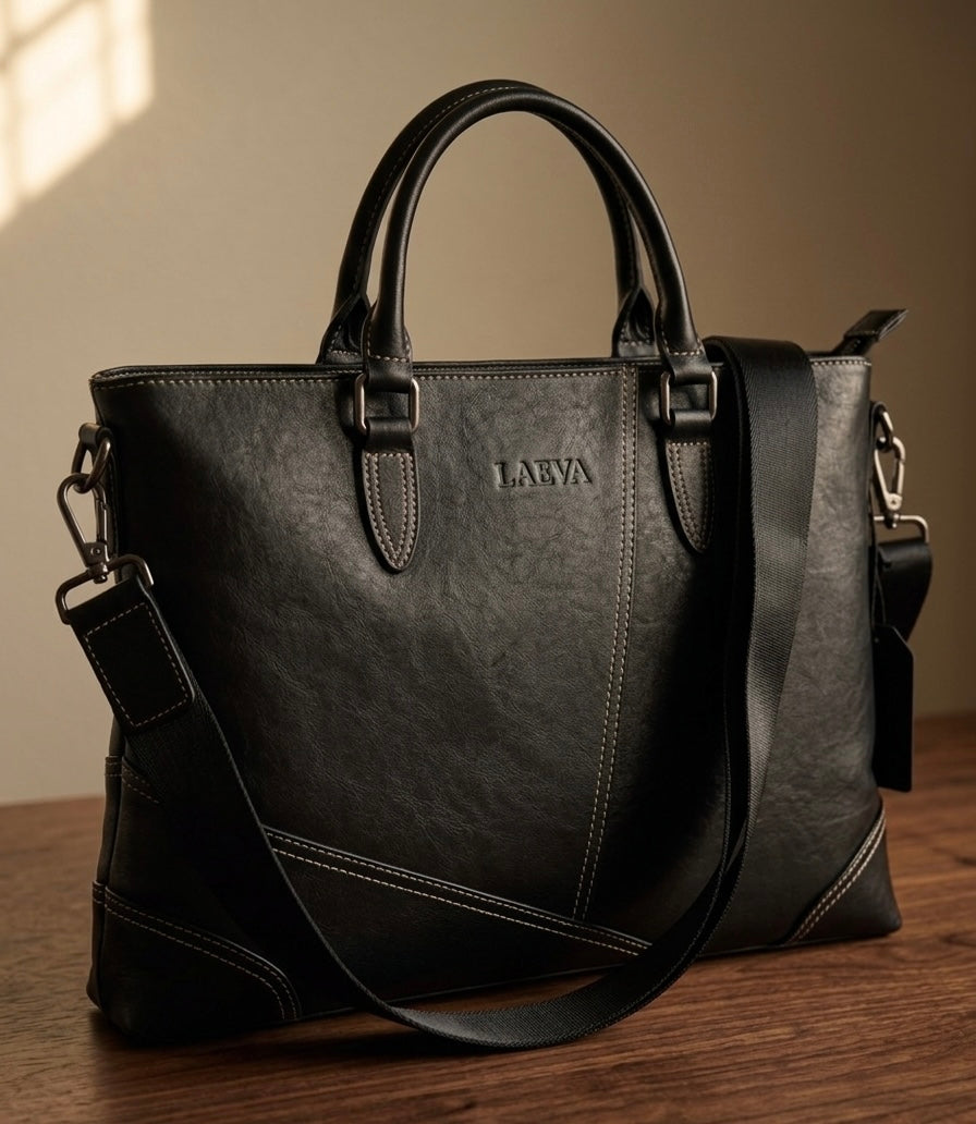 The Summit Satchel | 14" Leather Laptop Bag — Black