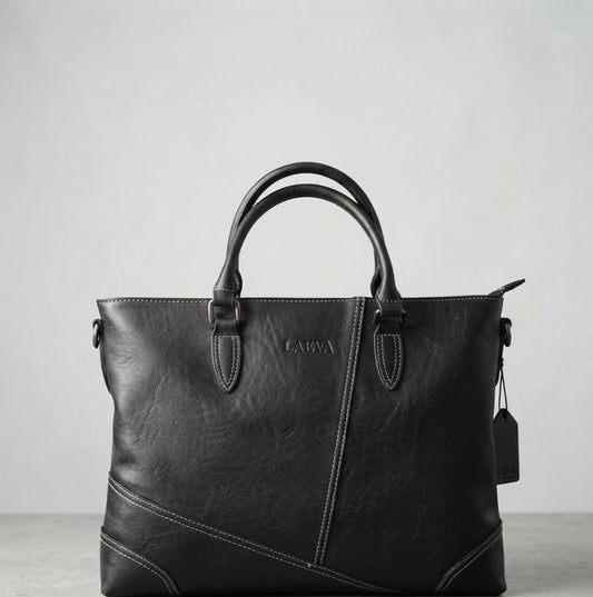 The Summit Satchel | 14" Leather Laptop Bag — Black