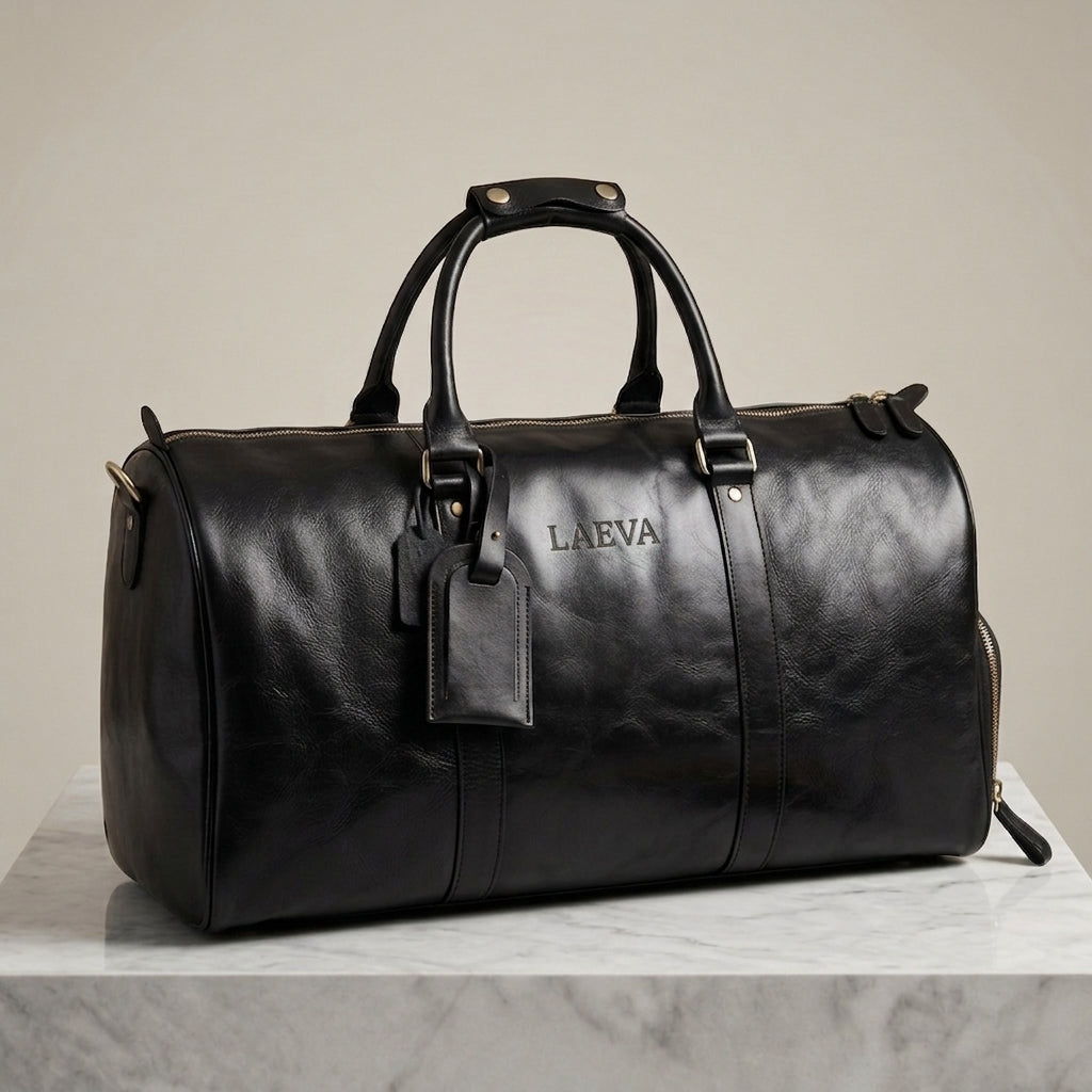 LAEVA Voyager Duffle Bag - Black Premium Leather Travel Bag